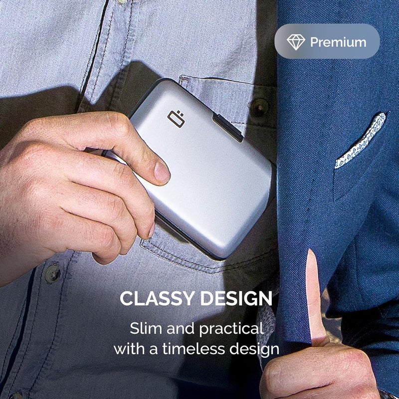 ÖGON -DESIGNS- أوجون -تصاميم- حامل بطاقات من الألمنيوم، حماية RFID ضد الاحتيال وإلغاء المغنطة، محفظة مدمجة، علبة ذكية طراز ستوكهولم V1 - Image 5